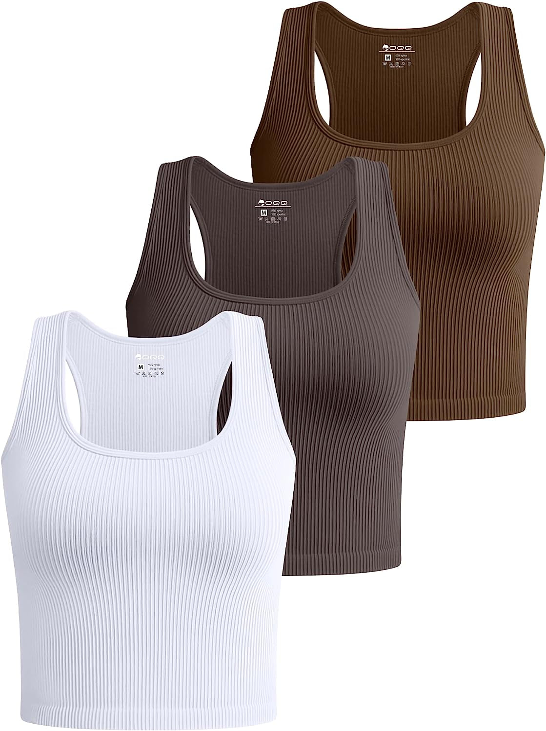 OQQ Women'S 3 Piece Crop Tank Tops Ribbed Seamless Workout Sleeveless Shirts Rac