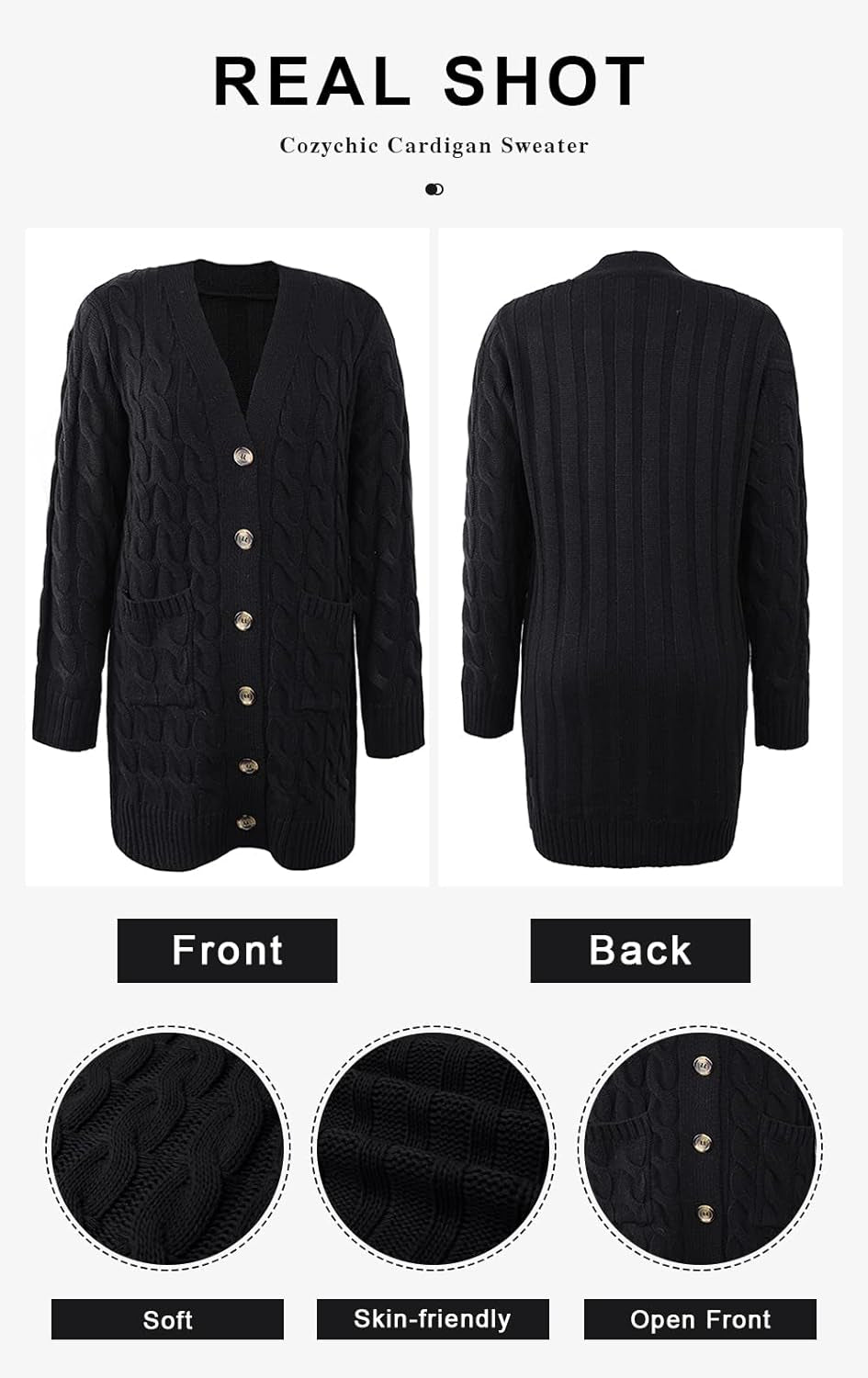 Long Sleeve Cable Knit Long Cardigan for Women 2024 Fall Winter Chunky Open Front Button Sweaters with Pockets