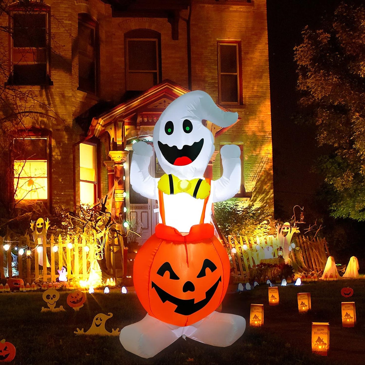 5FT Height Halloween Inflatable Ghost in Pumpkin, Blow up Halloween Decorations with Built-In LED Lights for Indoor/Outdoor Yard Garden Lawn