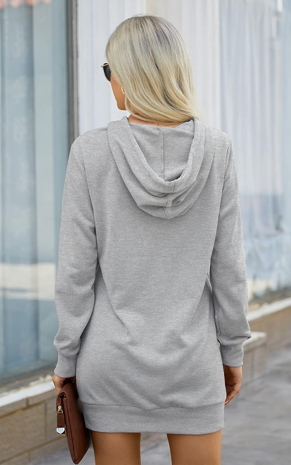 Women'S Hooded Sweatshirt Drawstring Lightweight Long Sleeve Pullover Hoodie Dress