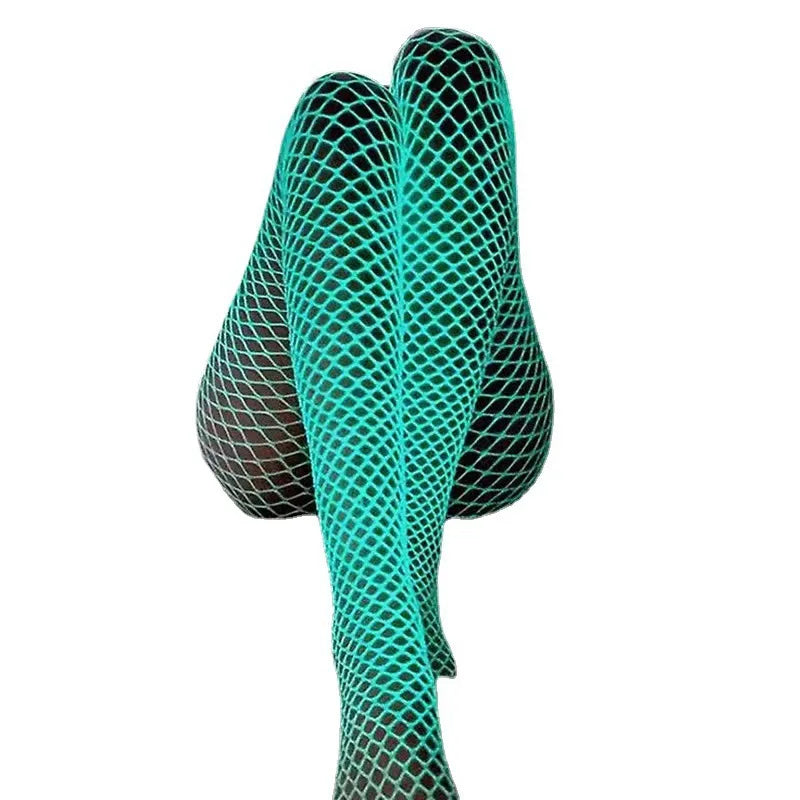 Luminous Blue Sexy Fishnet Stockings One-Pieces Mesh Leggings Tights High Waist Perspective Glow in the Dark Lingerie Socks