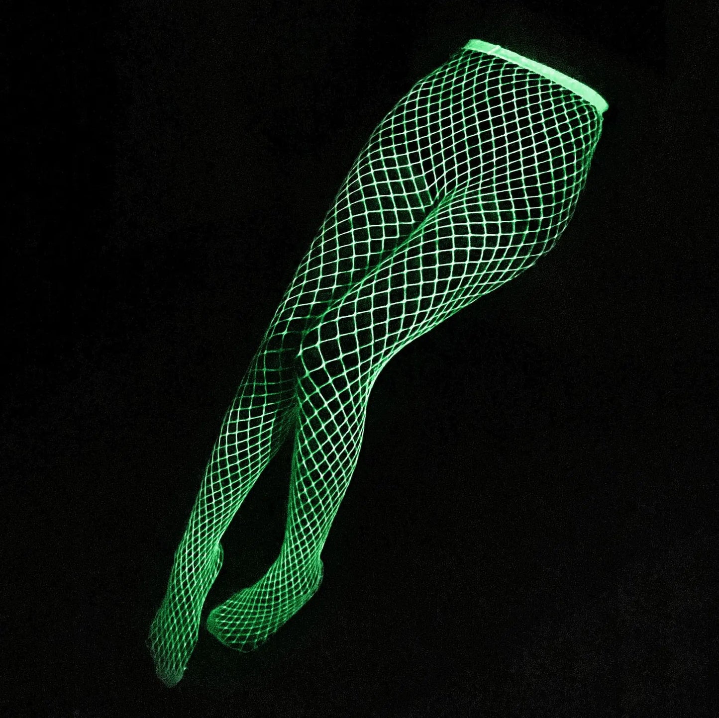 Luminous Blue Sexy Fishnet Stockings One-Pieces Mesh Leggings Tights High Waist Perspective Glow in the Dark Lingerie Socks