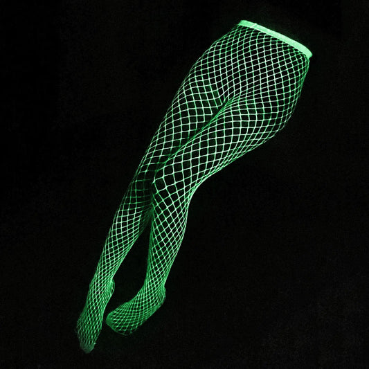 Luminous Blue Sexy Fishnet Stockings One-Pieces Mesh Leggings Tights High Waist Perspective Glow in the Dark Lingerie Socks