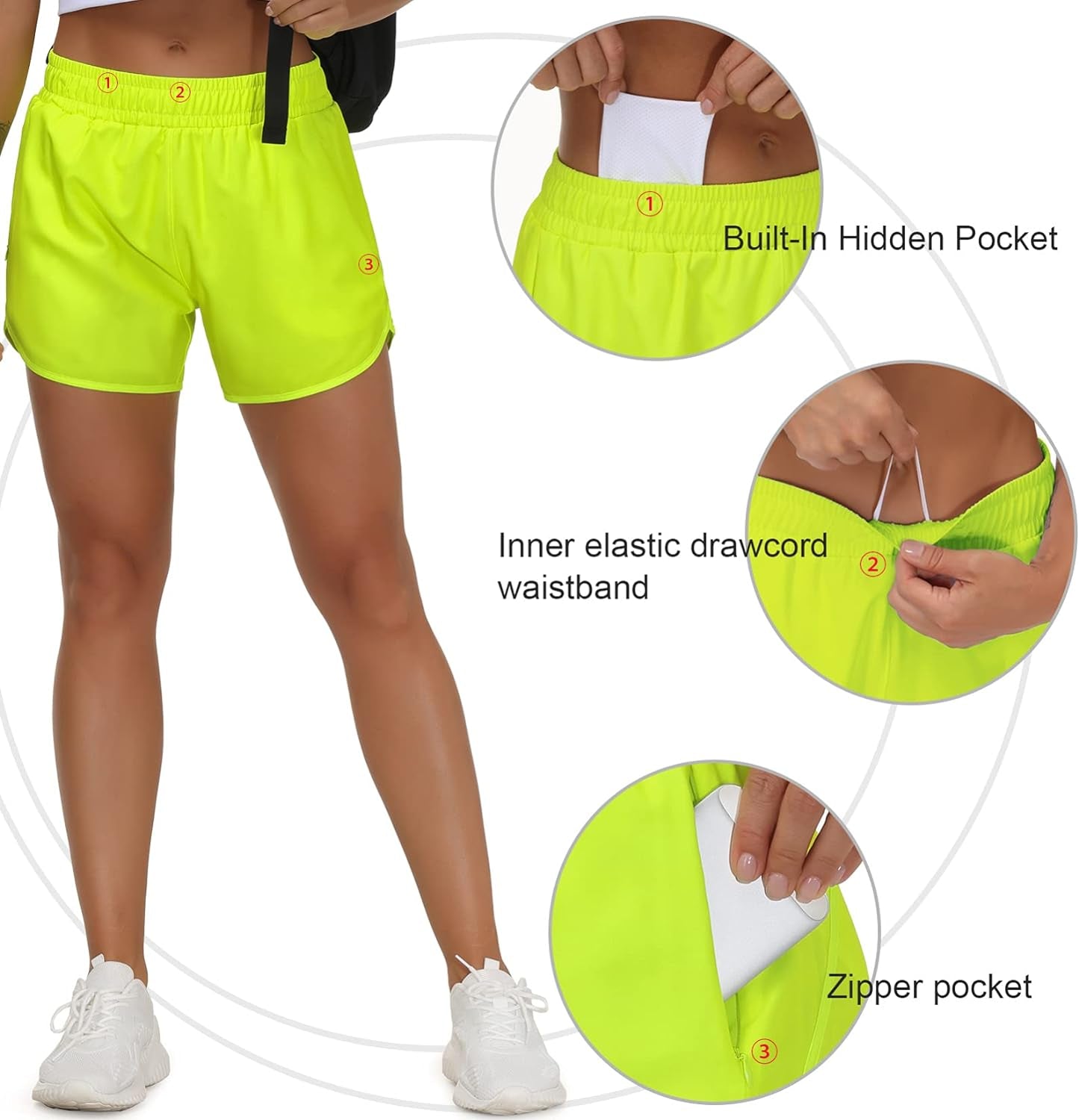 Womens' Workout Shorts Quick-Dry with Zipper Pockets