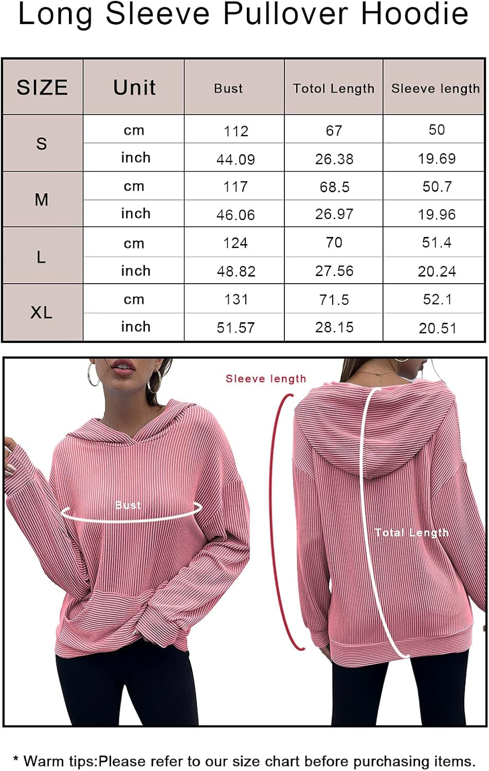 Casual Long Sleeve Hoodies for Women Hooded Sweatshirt Solid Color Pullover Tunic Tops