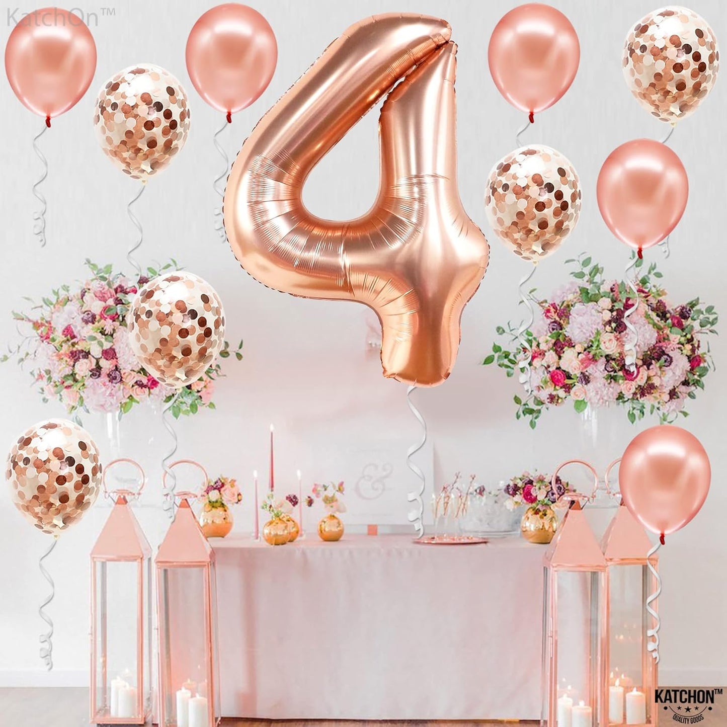 , Big Rose Gold 4 Balloon Number - 40 Inch | Rose Gold Number 4 Balloon for 4Th Birthday Decorations Girl | 4 Year Old Birthday Decorations | 4Th Birthday Girl Decorations | 4 Rose Gold Balloon