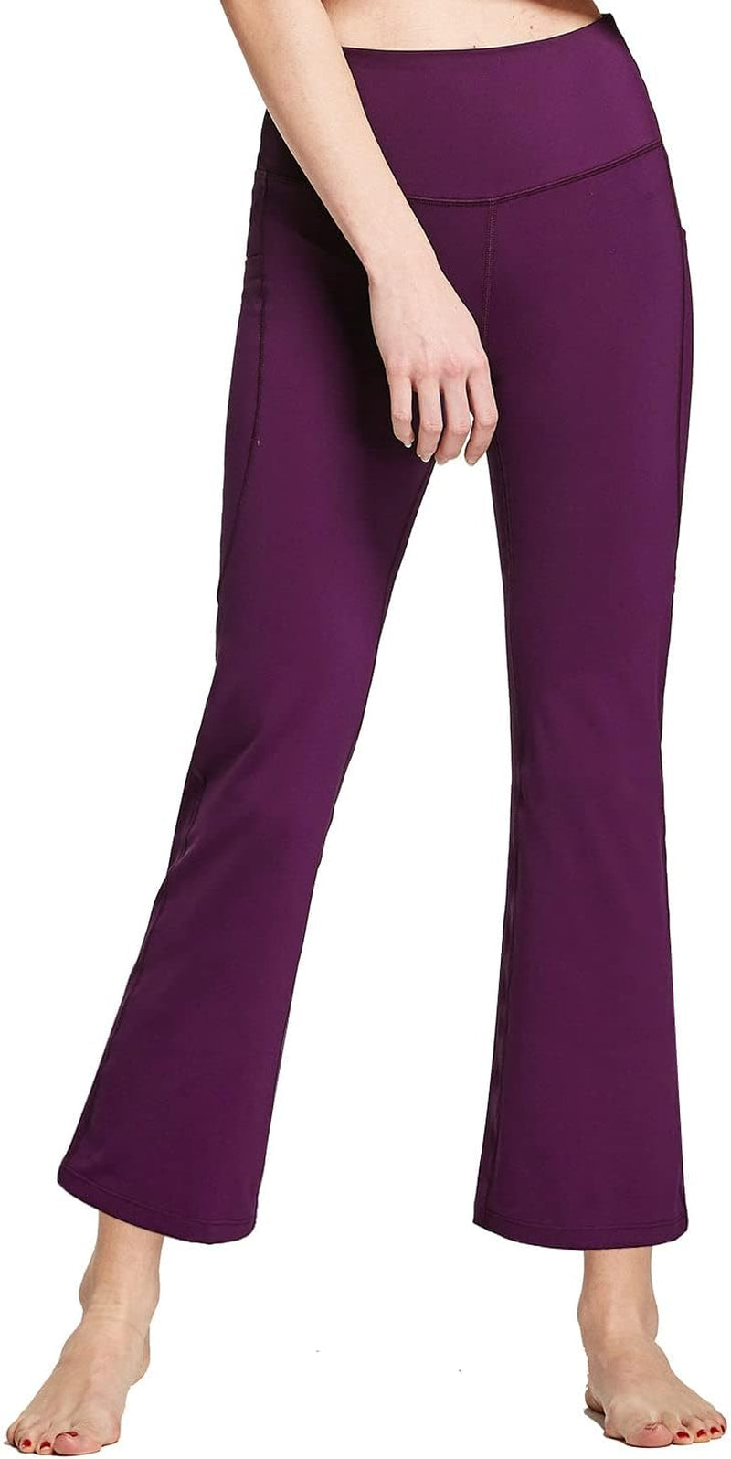 Women'S Flare Yoga Pants with 3 Pockets High Waisted Petite Length Workout Crop Flared Work Pants