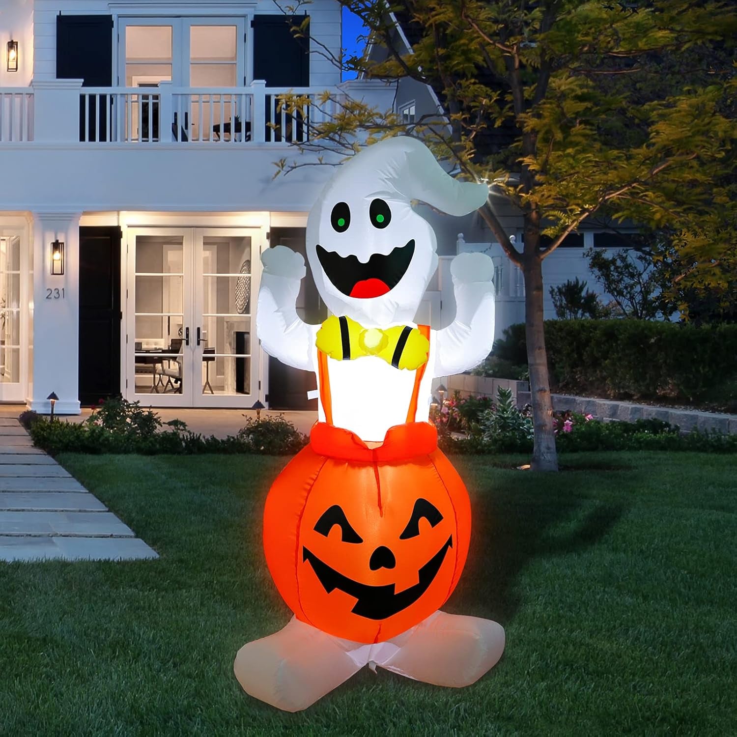 5FT Height Halloween Inflatable Ghost in Pumpkin, Blow up Halloween Decorations with Built-In LED Lights for Indoor/Outdoor Yard Garden Lawn