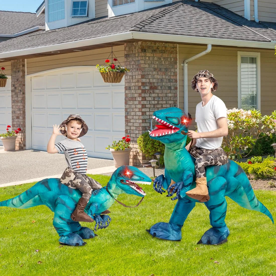 48 Inch Inflatable Dinosaur Costume for Kids, Funny Halloween Costumes for Boys Girls Kids Inflatable Costume, Blow up Dinosaur Costume for Halloween Party Cosplay