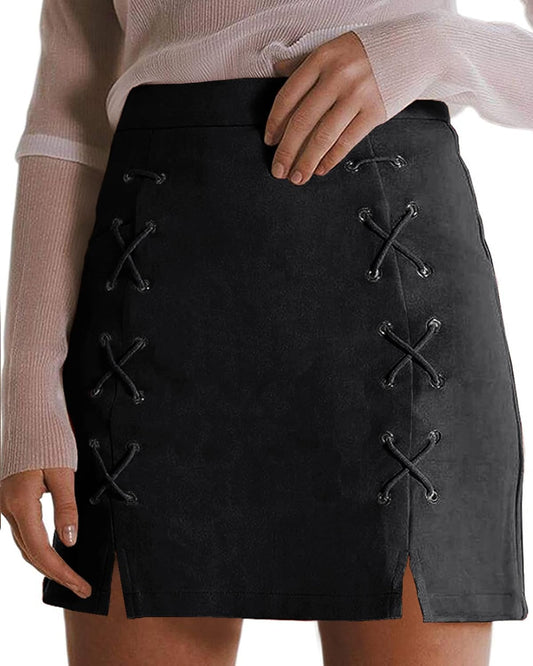 Mini Faux Suede Skirt for Women High Waist Skirts