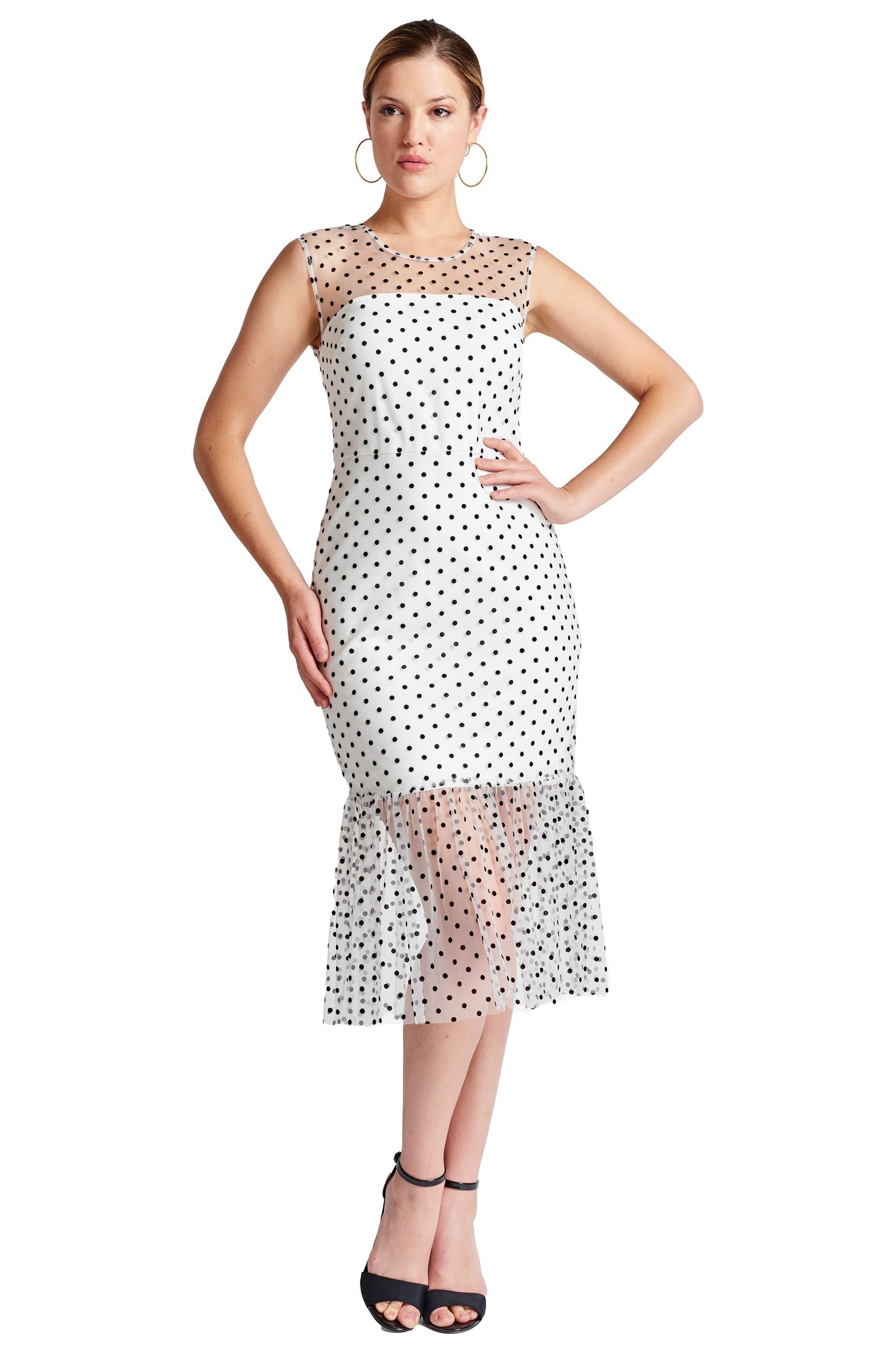 Muse Dress - Sleeveless polka dot midi mesh dress