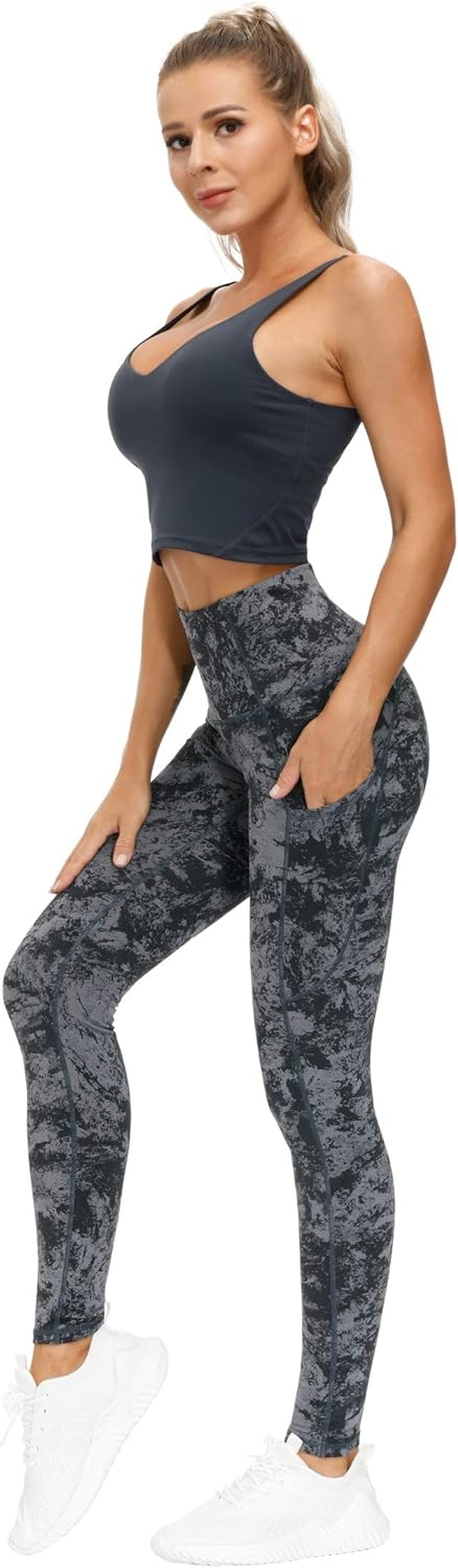 Thick High Waist Yoga Pants with Pockets, Tummy Control Workout Running Yoga Leggings for Women