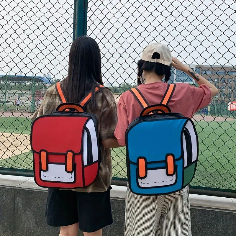 Anime Manga 2D Backpack with 3D Stereoscopic Design - Large Capacity Dual Shoulder Bag for Cosplay and Otaku Fans