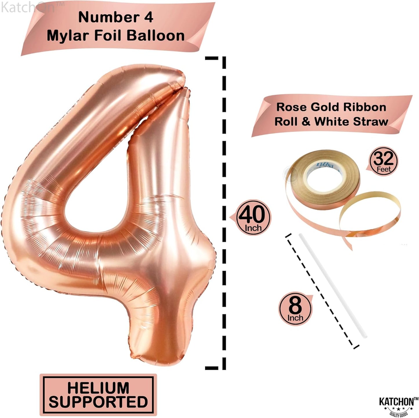 , Big Rose Gold 4 Balloon Number - 40 Inch | Rose Gold Number 4 Balloon for 4Th Birthday Decorations Girl | 4 Year Old Birthday Decorations | 4Th Birthday Girl Decorations | 4 Rose Gold Balloon