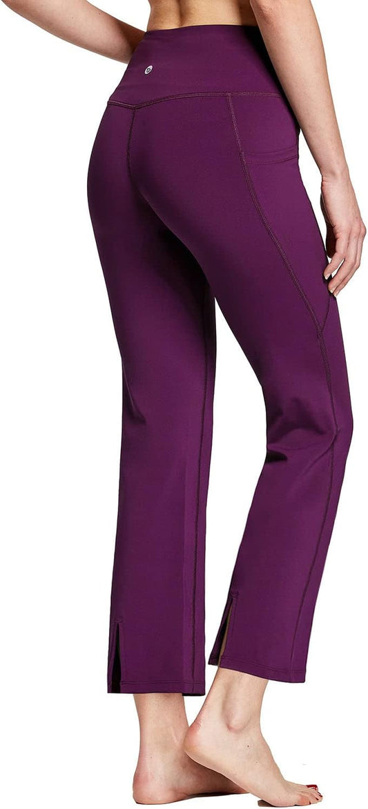 Women'S Flare Yoga Pants with 3 Pockets High Waisted Petite Length Workout Crop Flared Work Pants