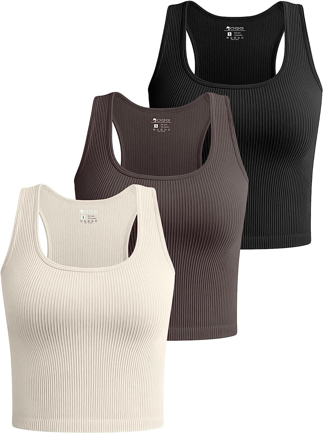 OQQ Women'S 3 Piece Crop Tank Tops Ribbed Seamless Workout Sleeveless Shirts Rac