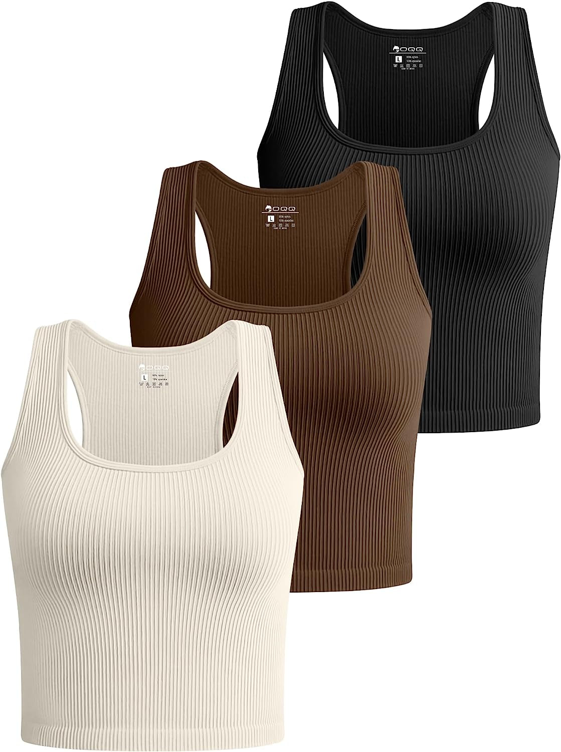 OQQ Women'S 3 Piece Crop Tank Tops Ribbed Seamless Workout Sleeveless Shirts Rac