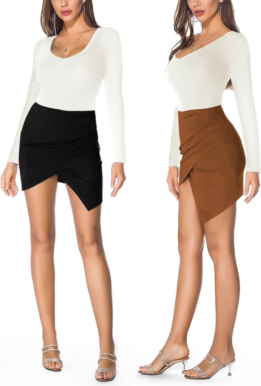 Womens Basic High Waist Bodycon Mini Suede Skirt