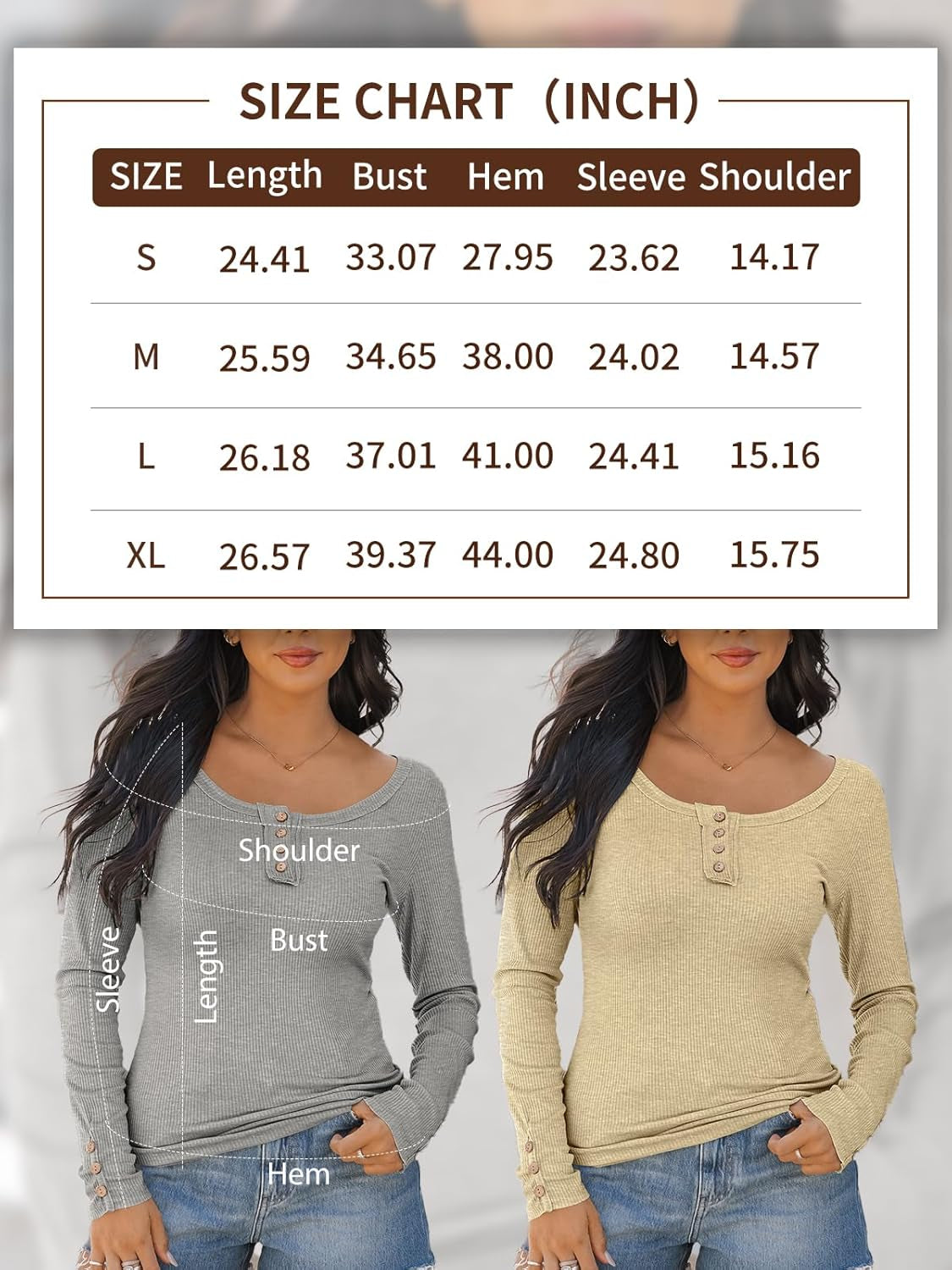 Women'S Long Sleeve Shirts Casual Fall Henley Top Button down Blouses Basic Ribbed Knit T Shirts 2024