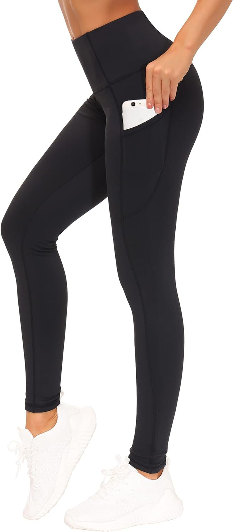 Thick High Waist Yoga Pants with Pockets Fleece Lined Tummy Control Workout Leggings for Women