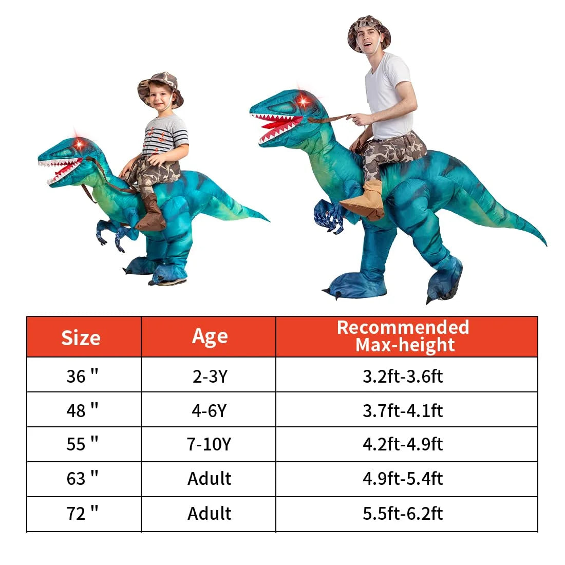 48 Inch Inflatable Dinosaur Costume for Kids, Funny Halloween Costumes for Boys Girls Kids Inflatable Costume, Blow up Dinosaur Costume for Halloween Party Cosplay