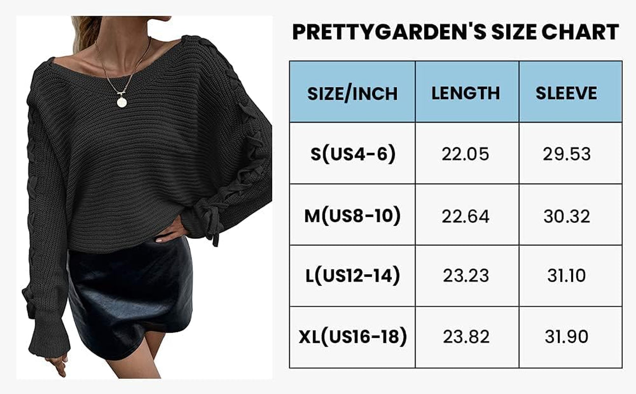 Women'S Casual Knitted Sweater Boat Neck Lace up Long Batwing Sleeve Loose Pullover Jumper Tops