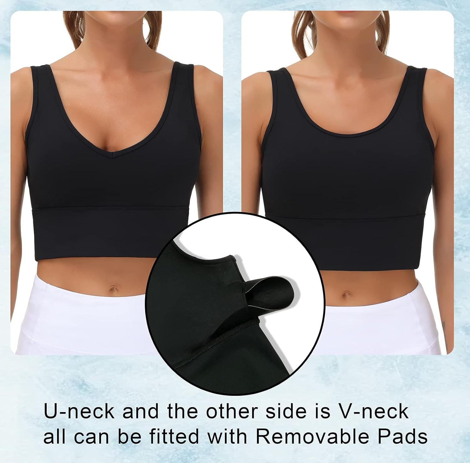 Womens Longline Sports Bra Padded Crop Tank Tops Workout Yoga Bra with Removable Pads