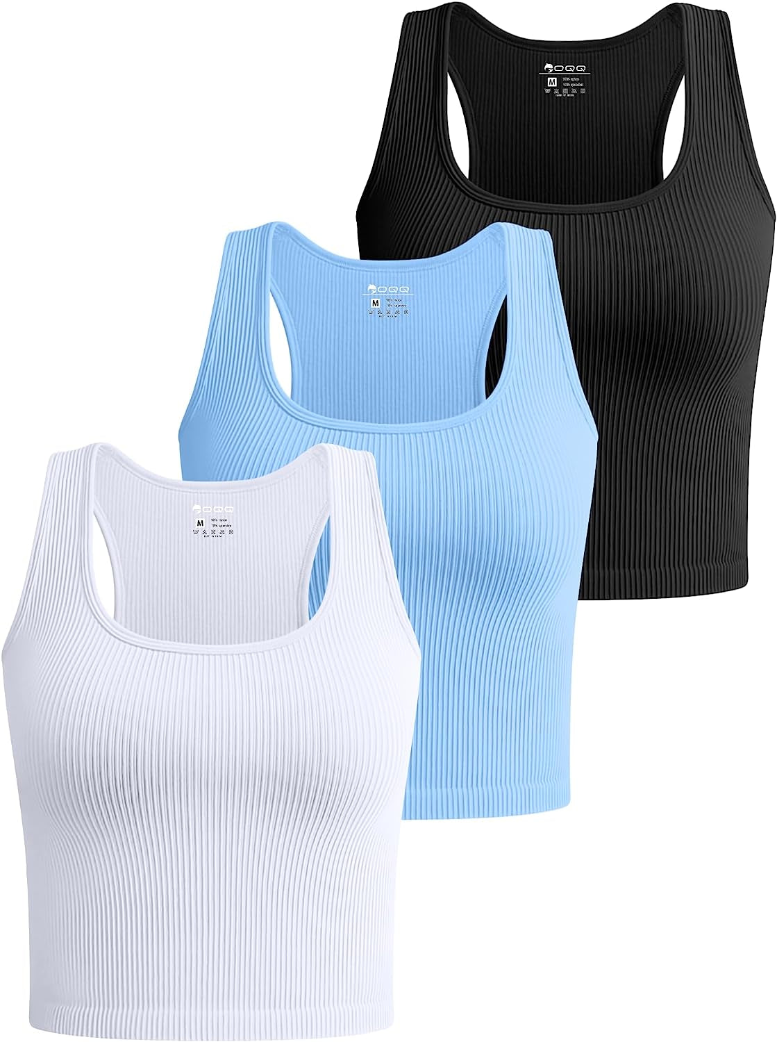 OQQ Women'S 3 Piece Crop Tank Tops Ribbed Seamless Workout Sleeveless Shirts Rac