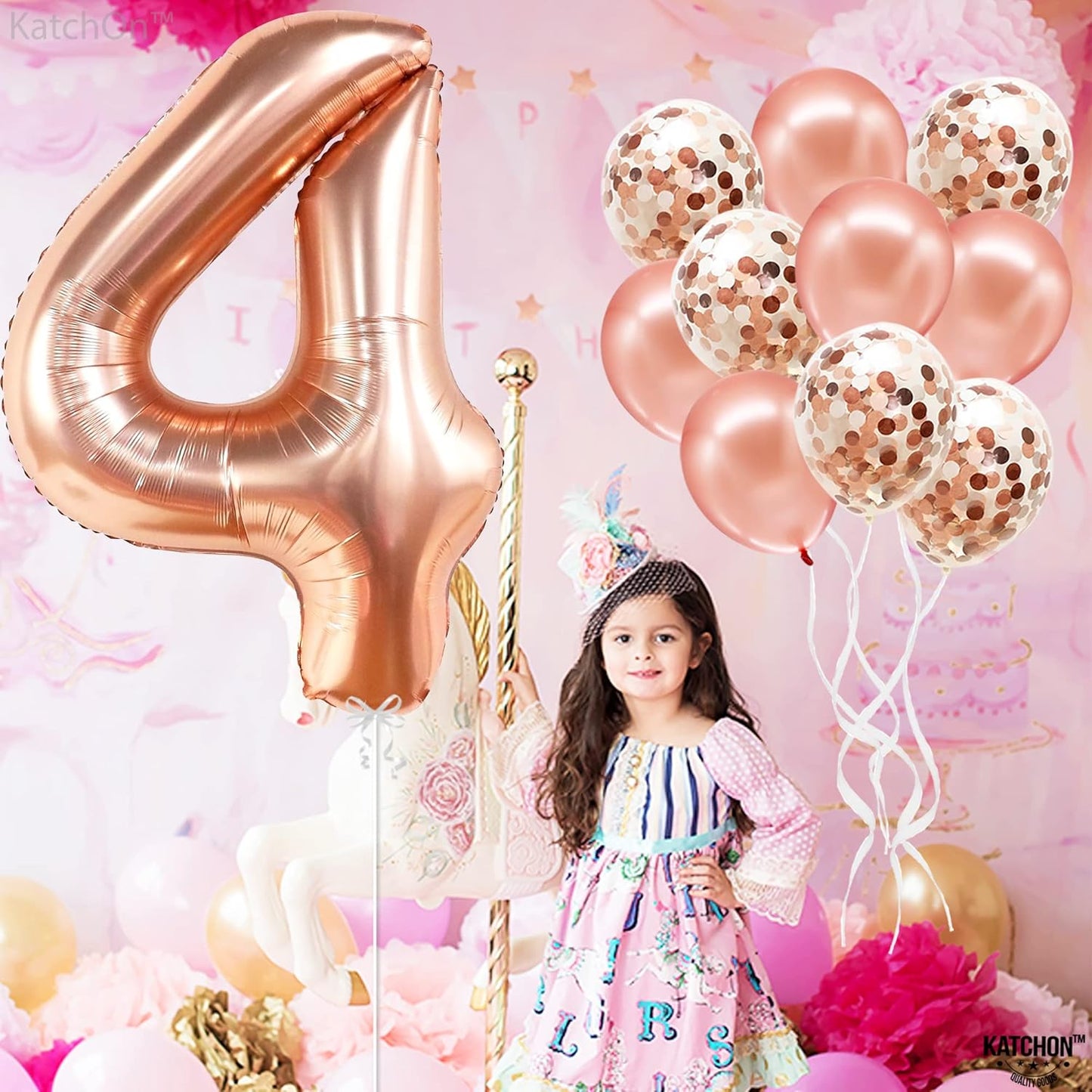 , Big Rose Gold 4 Balloon Number - 40 Inch | Rose Gold Number 4 Balloon for 4Th Birthday Decorations Girl | 4 Year Old Birthday Decorations | 4Th Birthday Girl Decorations | 4 Rose Gold Balloon