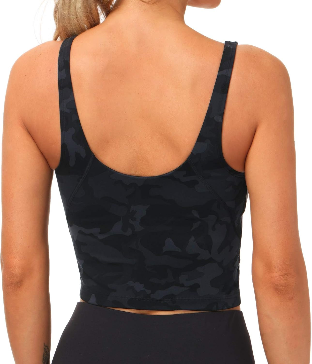 Womens Camo Longline Sports Bra Wirefree Padded Medium Support Yoga Bras Gym Running Workout Tank Tops