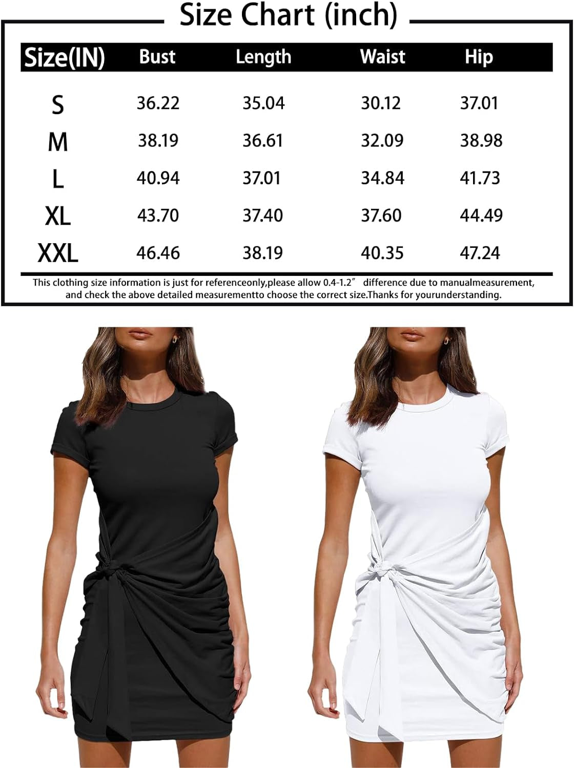 Women'S Casual Short Sleeve Dress T Shirt Bodycon Wrap Ruched Tie Waist Mini Summer Night Out Dress