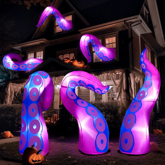 3 Pcs Halloween Inflatable Outdoor Giant Octopus Tentacle Broke Out from Window with Built-In LED Blow up Inflatable for Window Decoration Yard Garden Lawn Decor