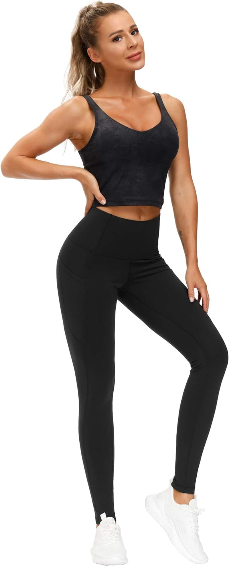 Thick High Waist Yoga Pants with Pockets, Tummy Control Workout Running Yoga Leggings for Women