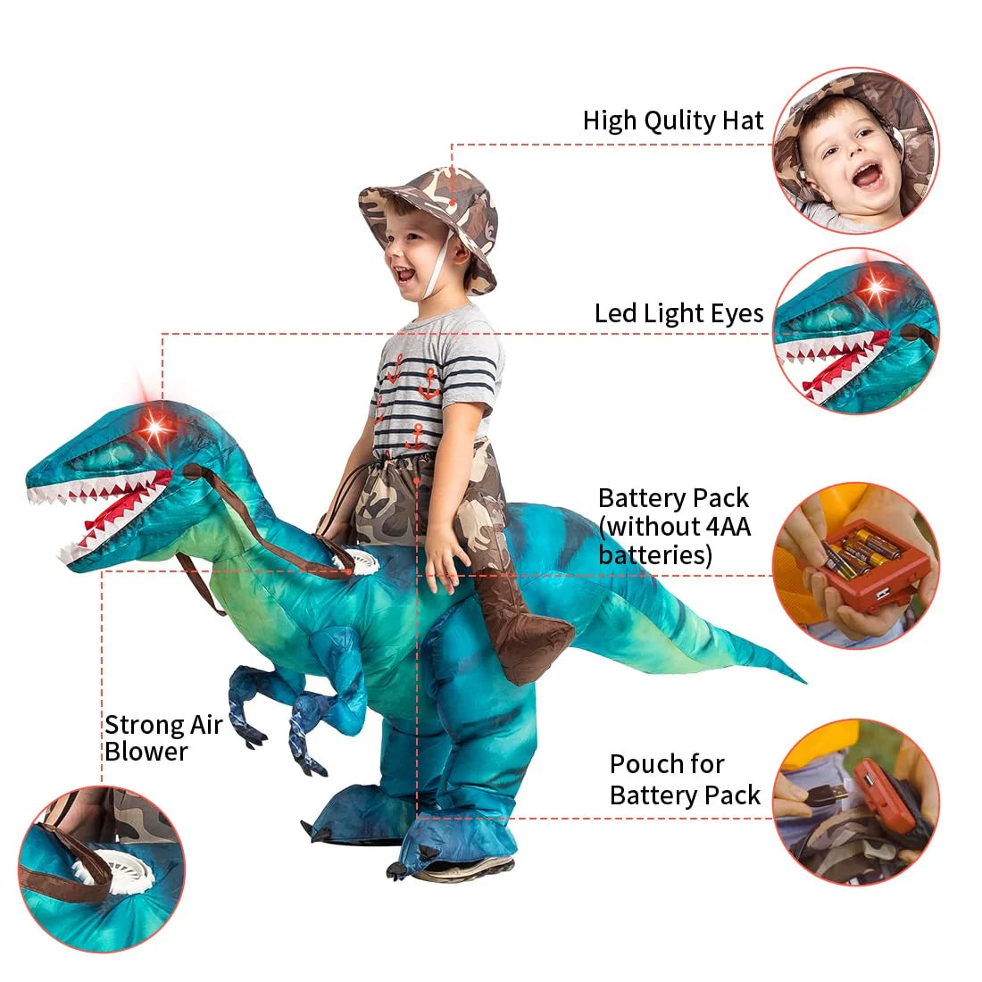 48 Inch Inflatable Dinosaur Costume for Kids, Funny Halloween Costumes for Boys Girls Kids Inflatable Costume, Blow up Dinosaur Costume for Halloween Party Cosplay