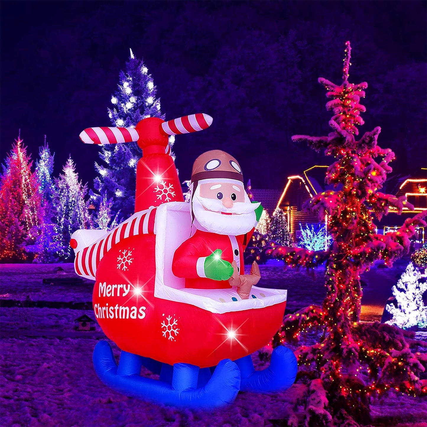 6Ft Christmas Inflatable Decorations Claus Blow up Built-In LED Outdoor Indoor Yard Lighted for Holiday Season, Quick Air Blown, 6 Feet High, Santa W/Helicopter